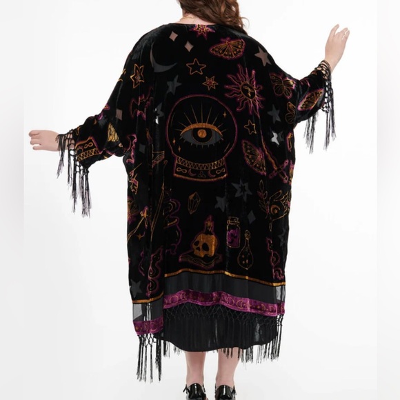 Unique Vintage Jackets & Blazers - NWT Unique Vintage Mystical Crystal Ball Velvet Fringe Kimono Robe PLUS SIZE